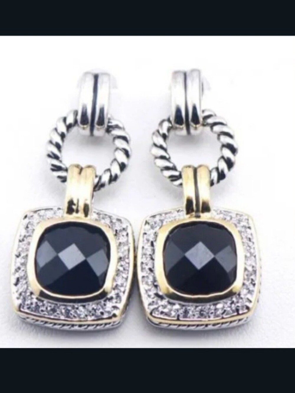 New Black Onyx Diamond 925 Sterling Silver Earrings